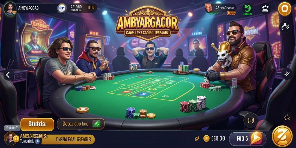 Screenshot gameplay AMBYARGACOR menampilkan dealer langsung dan suasana kasino yang autentik.