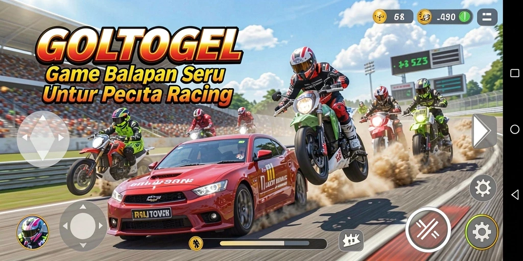 Screenshot gameplay GOLTOGEL menampilkan balapan mendebarkan di trek yang penuh tantangan.
