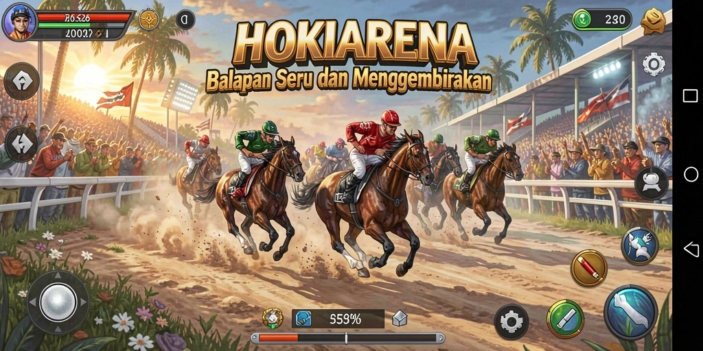 Gameplay HOKIARENA yang mendebarkan saat balapan di trek yang indah.
