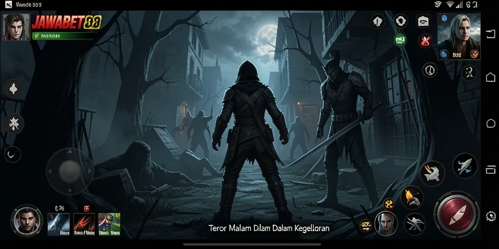 Screenshot gameplay JAWABET88 menampilkan suasana menyeramkan yang mencekam.