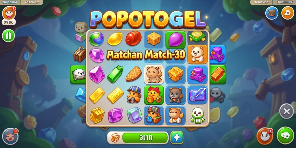Screenshot gameplay POPOTOGEL menampilkan kombinasi elemen yang penuh warna.